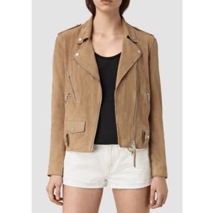 AllSaints Richardson Sand Brown Suede Biker Motorcycle Jacket WL066J Size 6 EUC